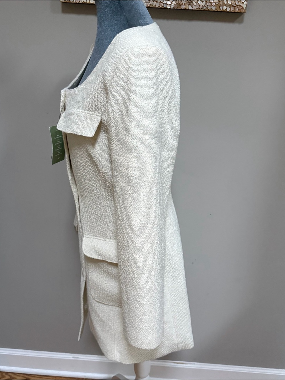 New H&M cream off white wool blend BOUCLÉ BLAZER DRESS medium - Picture 5 of 8